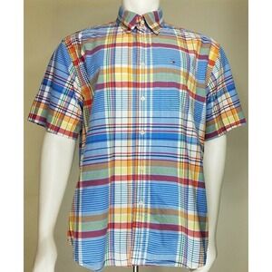 Tommy Hilfiger Mens Multicolor Short Sleeve Button Down Shirt Size L